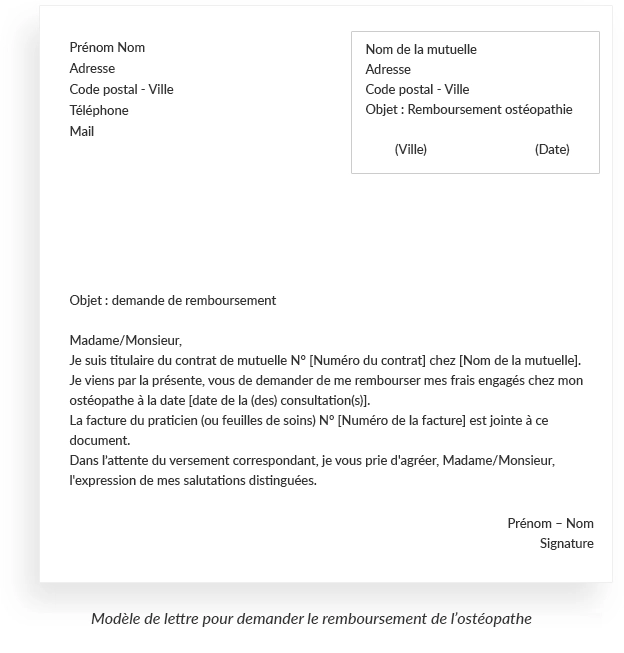 demande remboursement ostéopathe par lettre