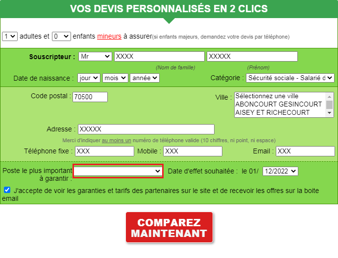 Recherche de mutuelle via le formulaire de devis